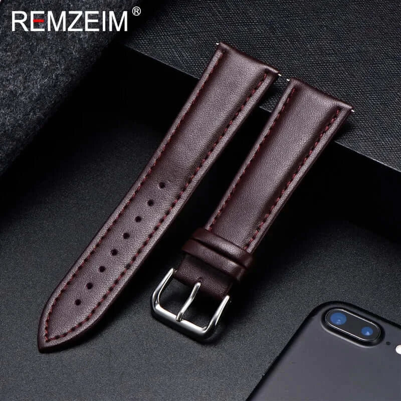 Samsung Galaxy Watch Smooth Stitched Leather Strap in Brown / Matching Stitching