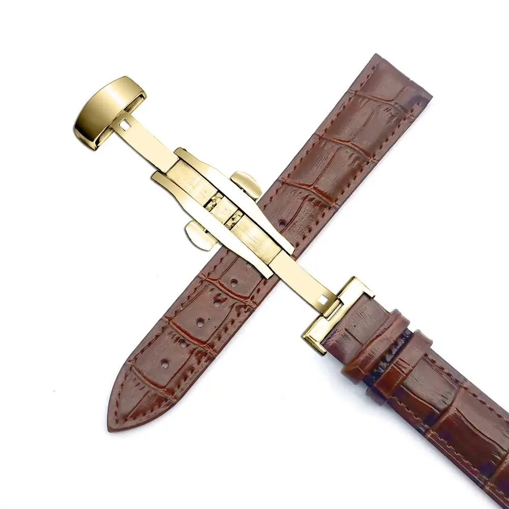 Suunto Crocodile-Pattern Leather Butterfly Band - Brown / Gold Clasp