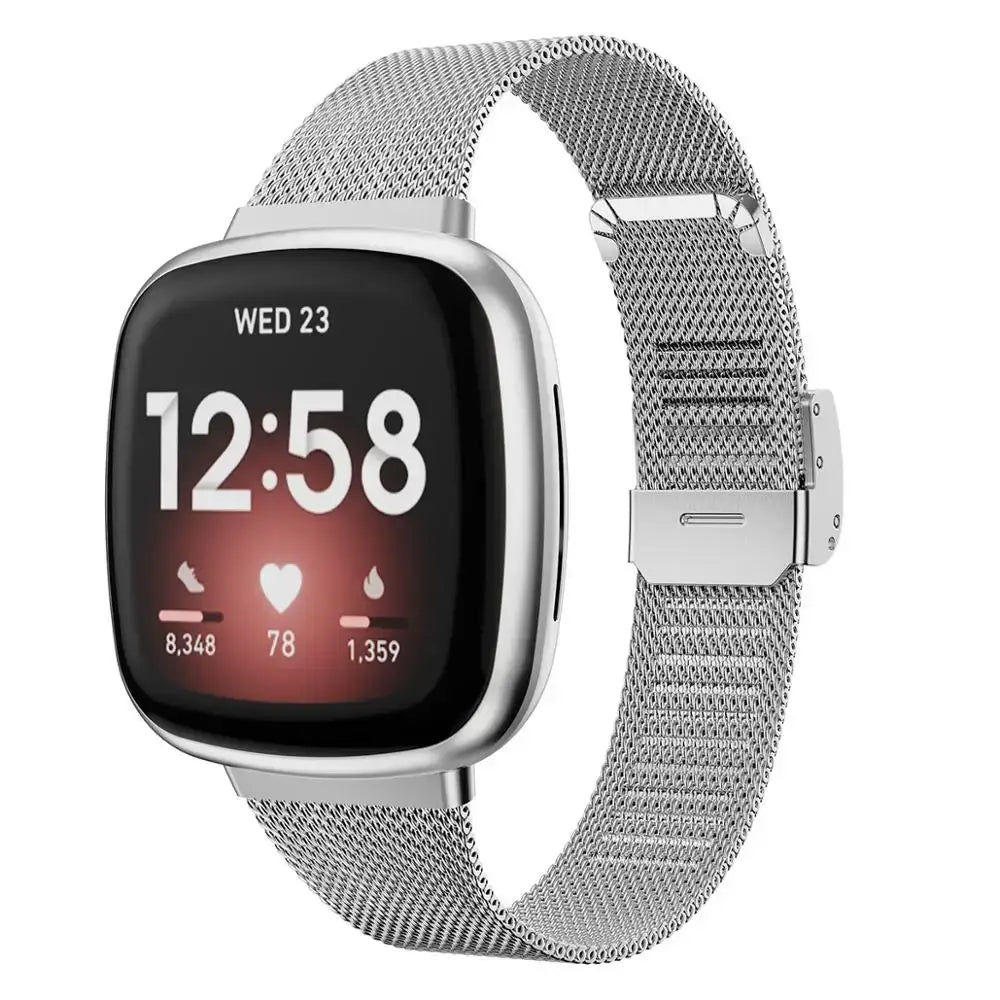 Fitbit Versa 3/4 & Sense 1/2 Steel Mesh Clasp Band - Silver