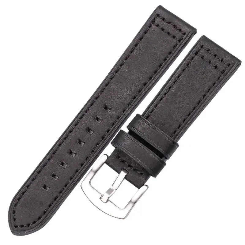 Samsung Galaxy Watch Box-Stitch Leather Band in Black / Silver Buckle
