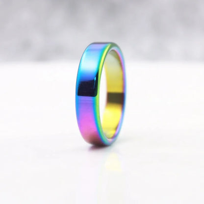 Simulated Hematite Band Ring, Black or Rainbow-Coated