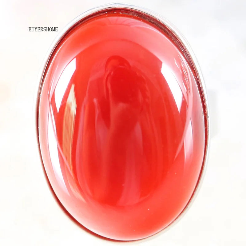 Carnelian oval ring, top view of the orange-red stone
