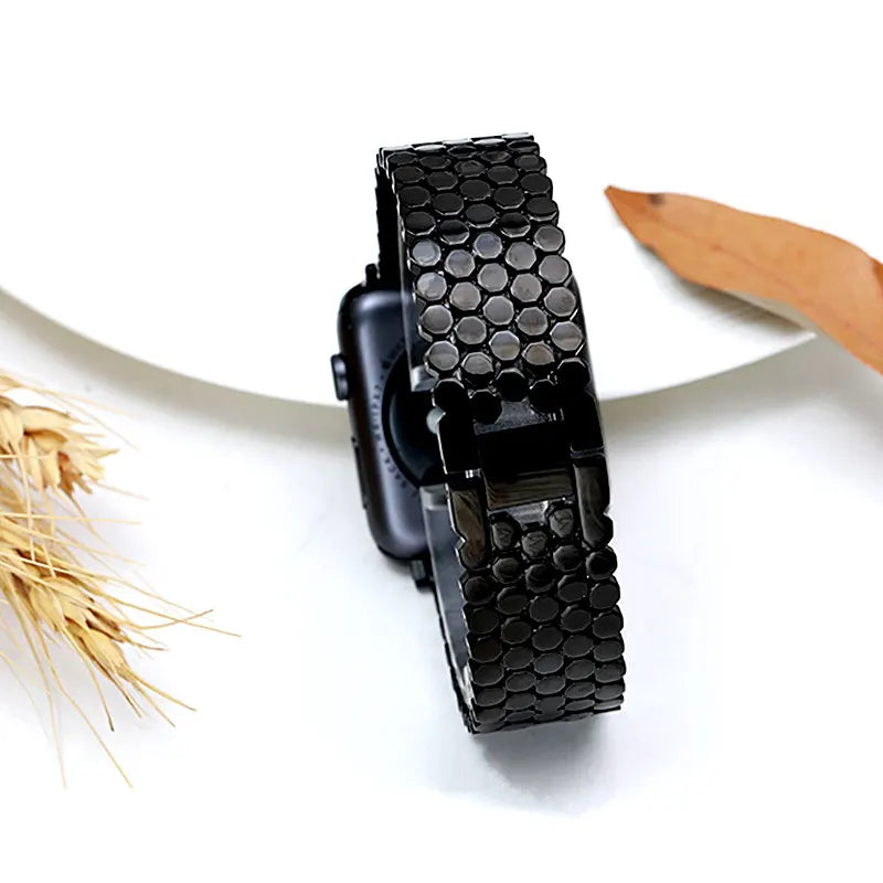 Black fish scale bracelet close-up