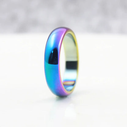 Simulated Hematite Band Ring, Black or Rainbow-Coated