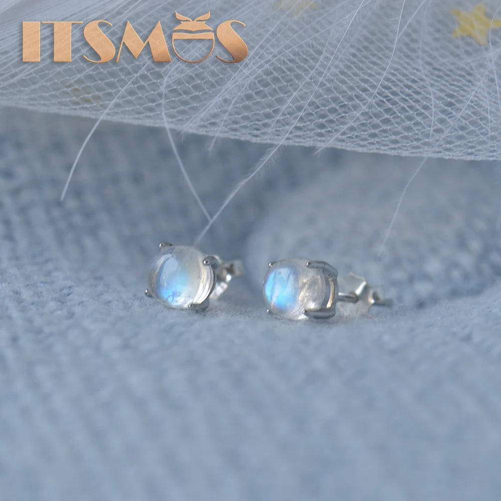 Oval Moonstone Stud Earrings, 925 Sterling Silver, photo 3