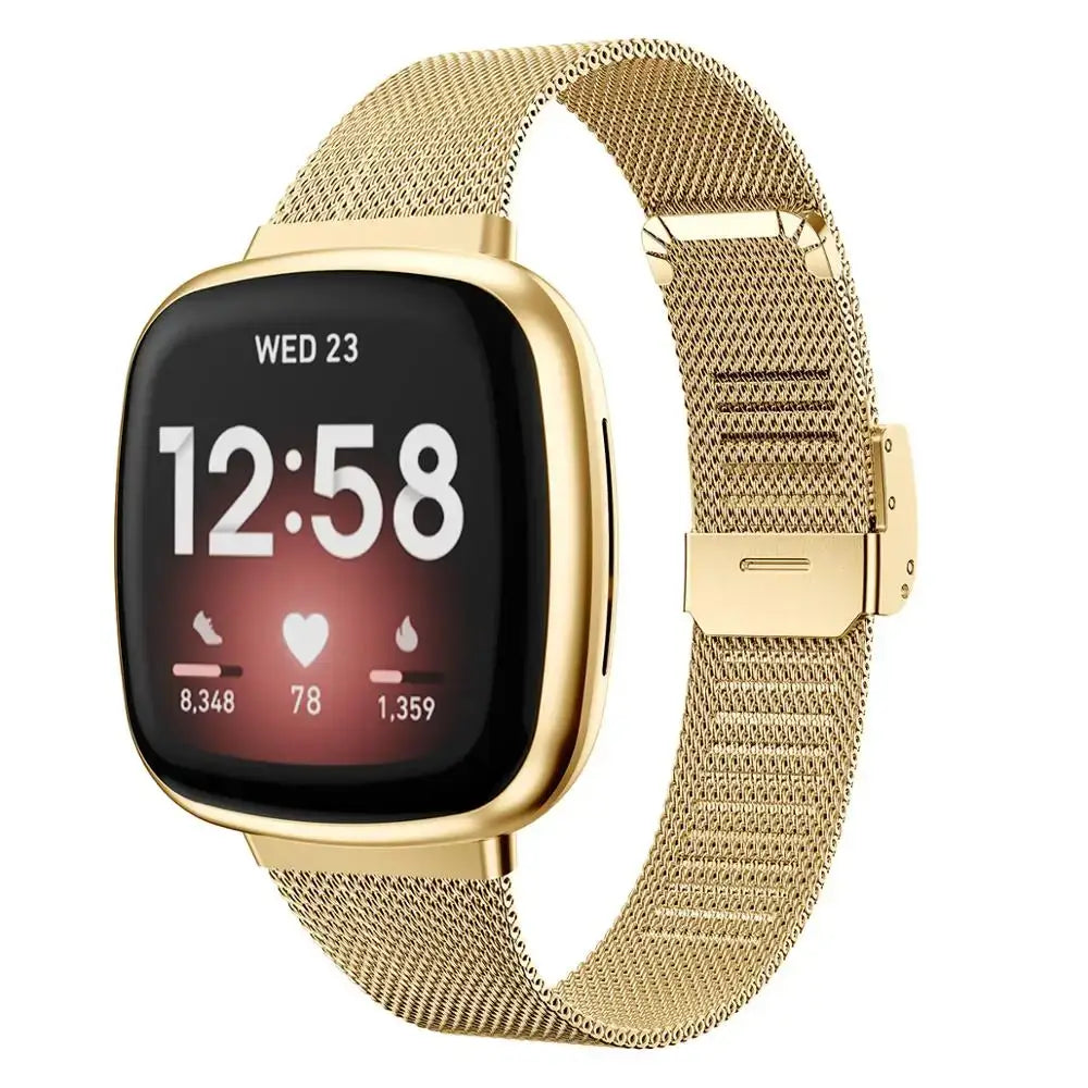 Fitbit Versa 3/4 & Sense 1/2 Steel Mesh Clasp Band - Gold