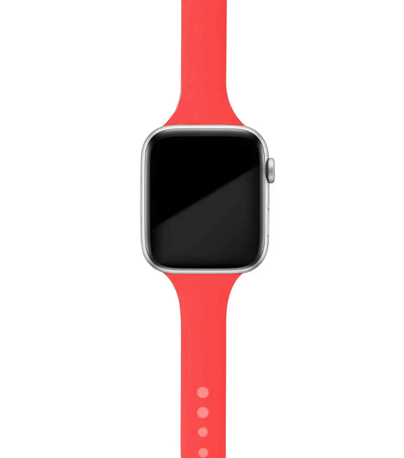Apple Watch with red silicone band, designed for comfort and durability for everyday wear.