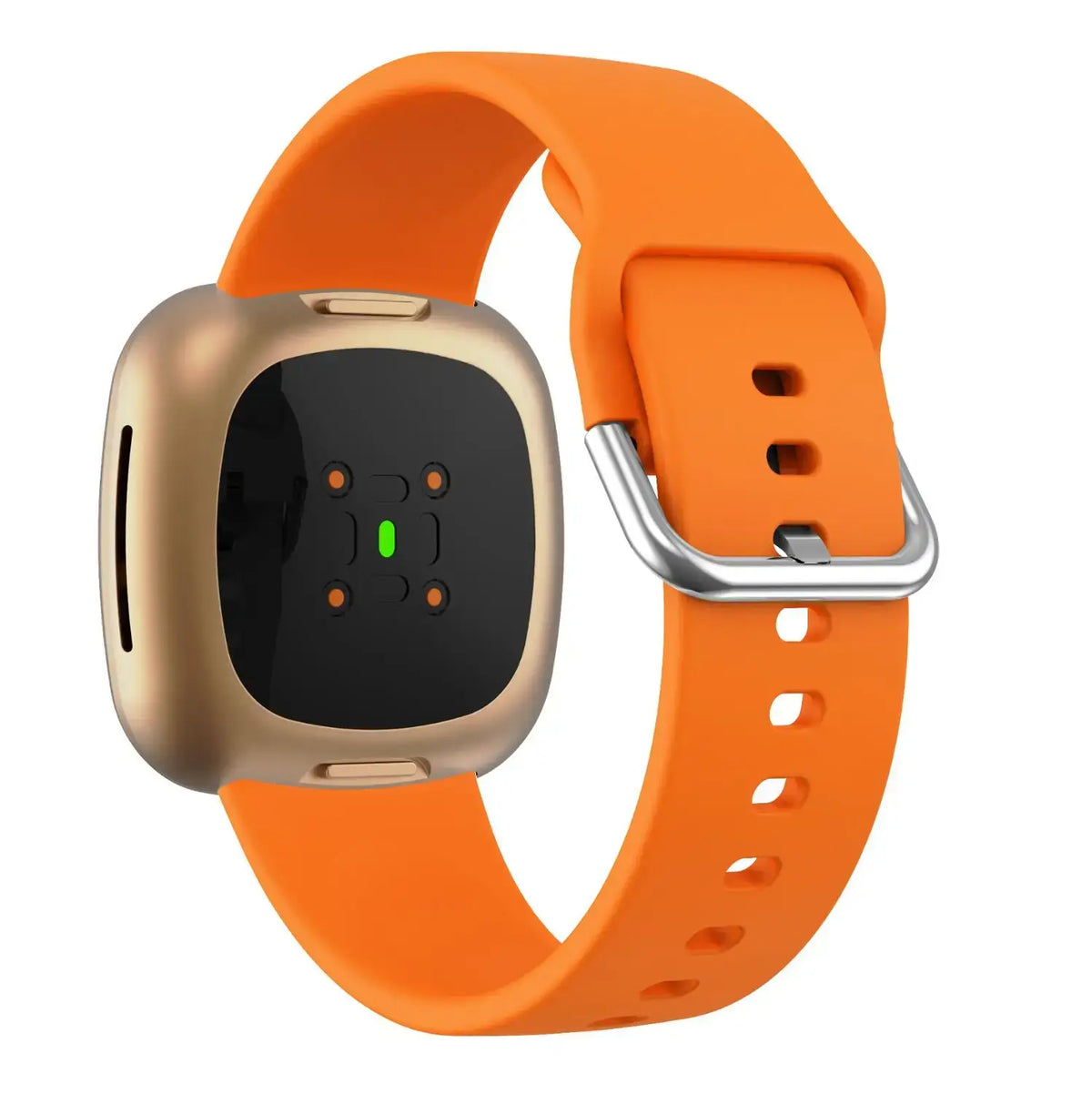 Fitbit Versa 3/4 & Sense 1/2 Silicone Buckle Band - Orange band on watch