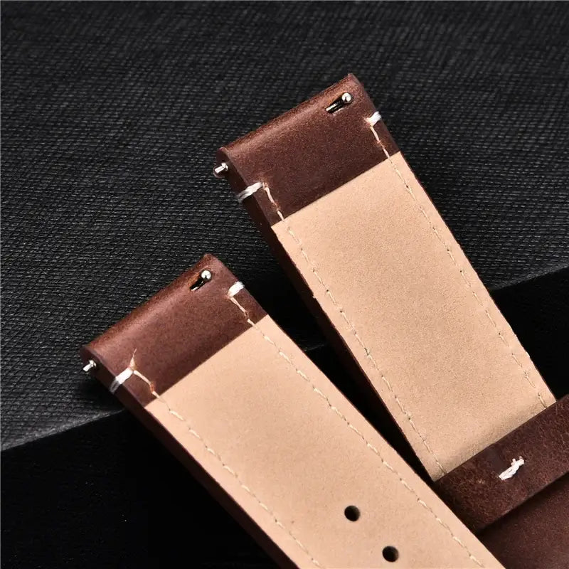Leather strap underside and quick-release pin details