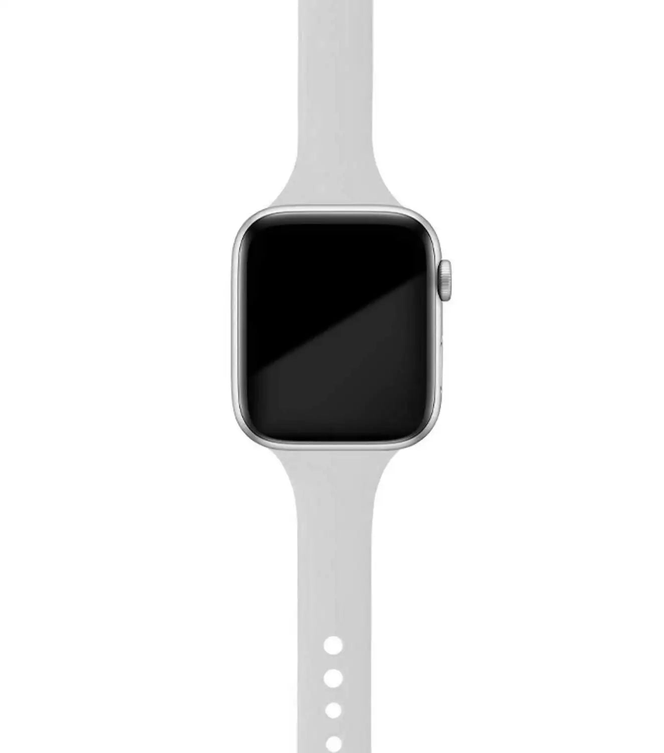 Apple Watch with a soft silicone band in white color, designed for comfort and everyday wear.