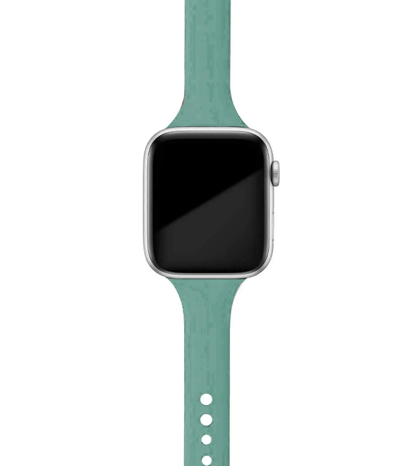 Apple Watch with a soft teal silicone band, designed for comfort and everyday style.
