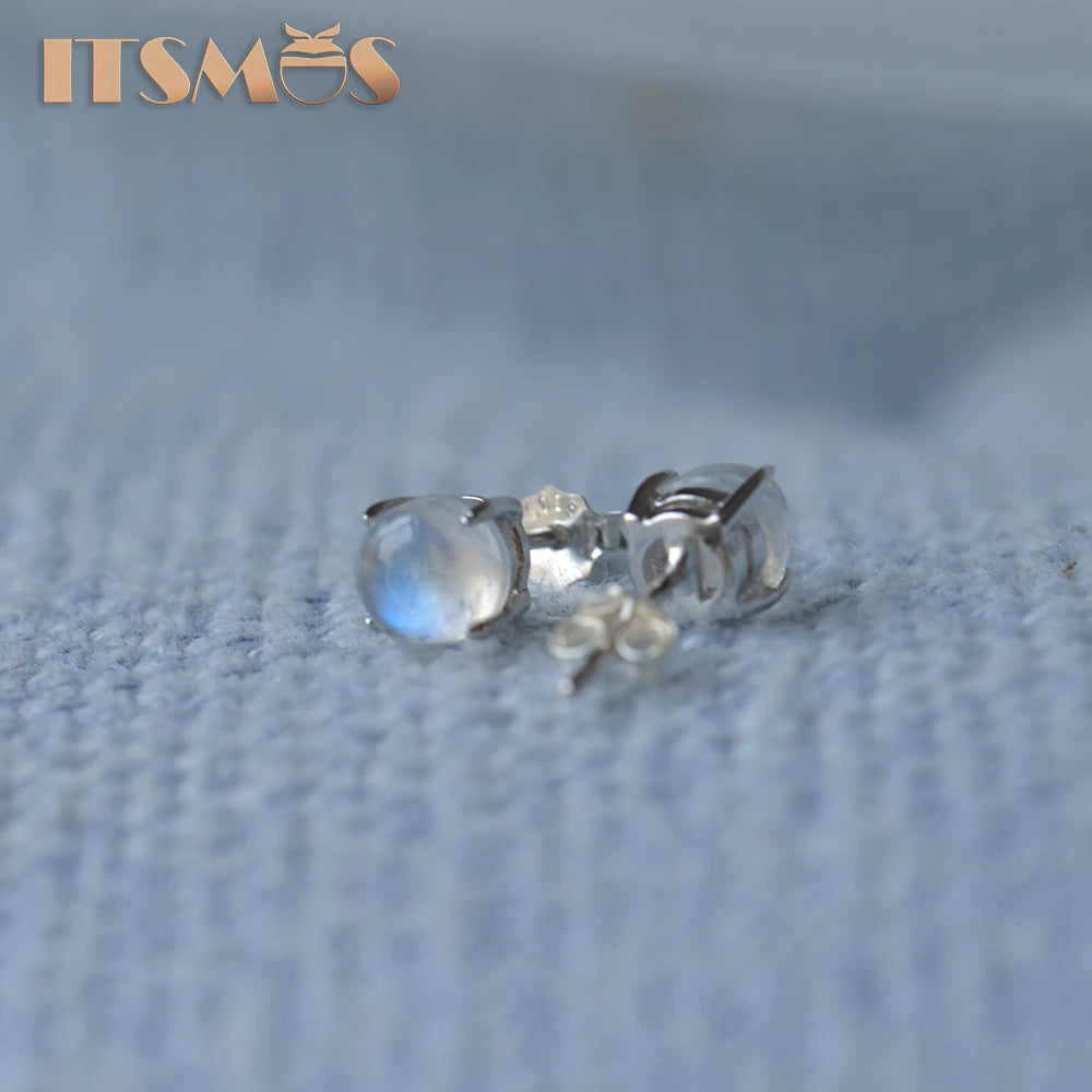 Oval Moonstone Stud Earrings, 925 Sterling Silver, photo 6
