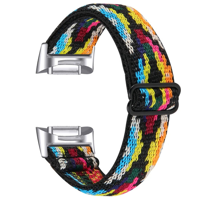 Colorful elastic nylon strap for Fitbit Charge 6, combining style and comfort for active lifestyles.