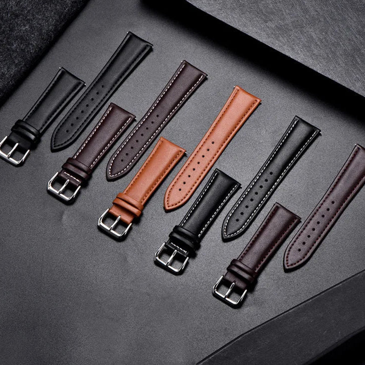 COROS Calfskin Leather Watch Band with Silver Buckle - Tonal and contrast stitching selection