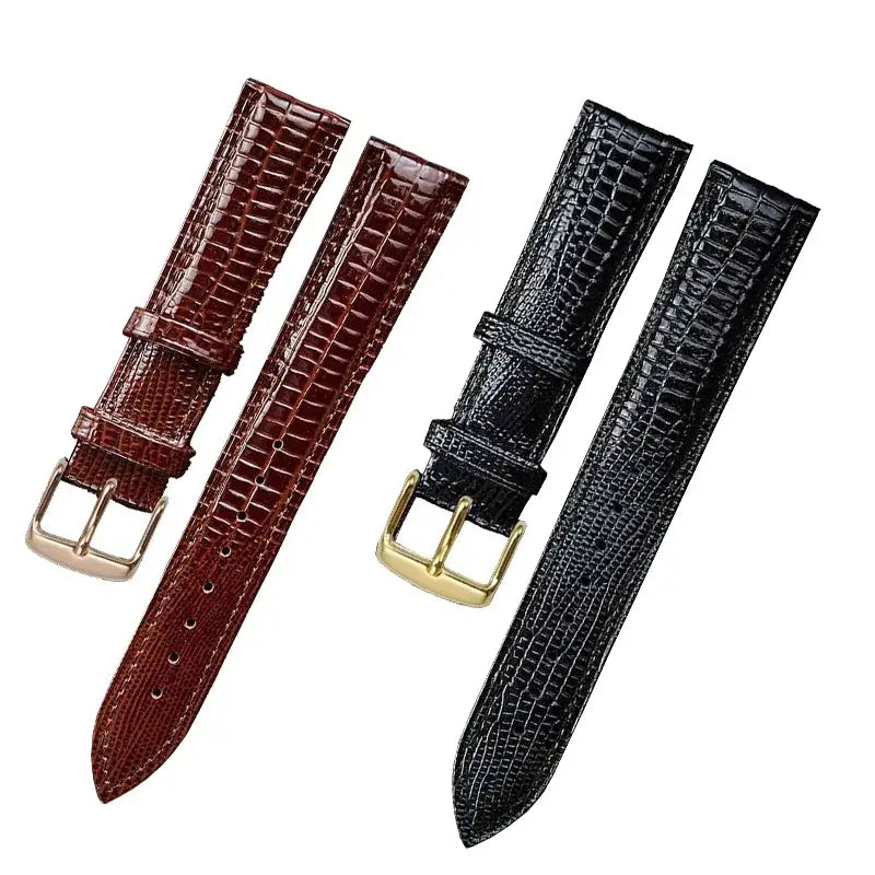 Embossed leather bands with gold-tone and rose gold-tone buckles