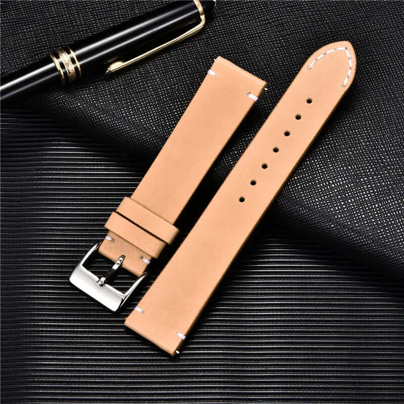 Minimal Leather Band with Accent Stitches in Beige for compatible Huawei watches