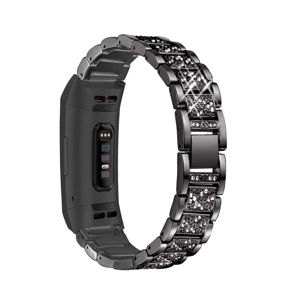 Fitbit Charge Rhinestone Panel Bracelet Band - Black bracelet rear view