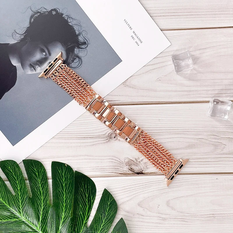 Rose Gold multi-strand stainless steel chain Apple Watch band