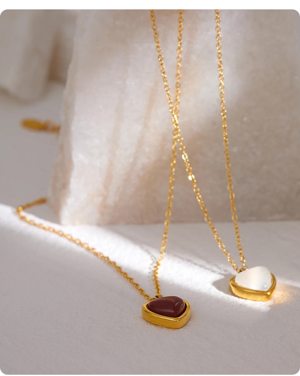 Agate Heart Pendant Necklace, Stainless Steel - view 2