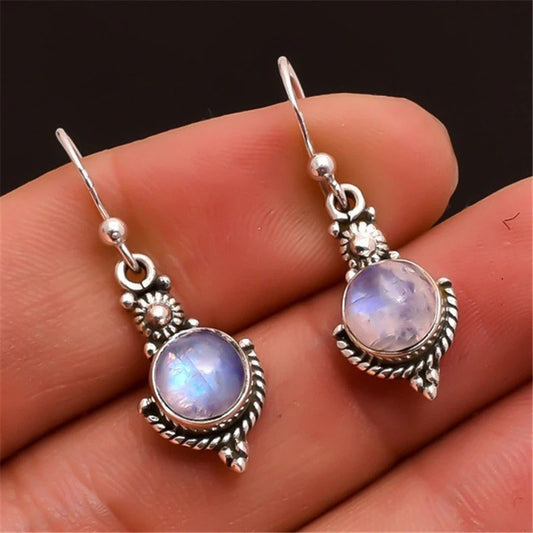 Vintage Moonstone Drop Earrings, 925 Sterling Silver, photo 1