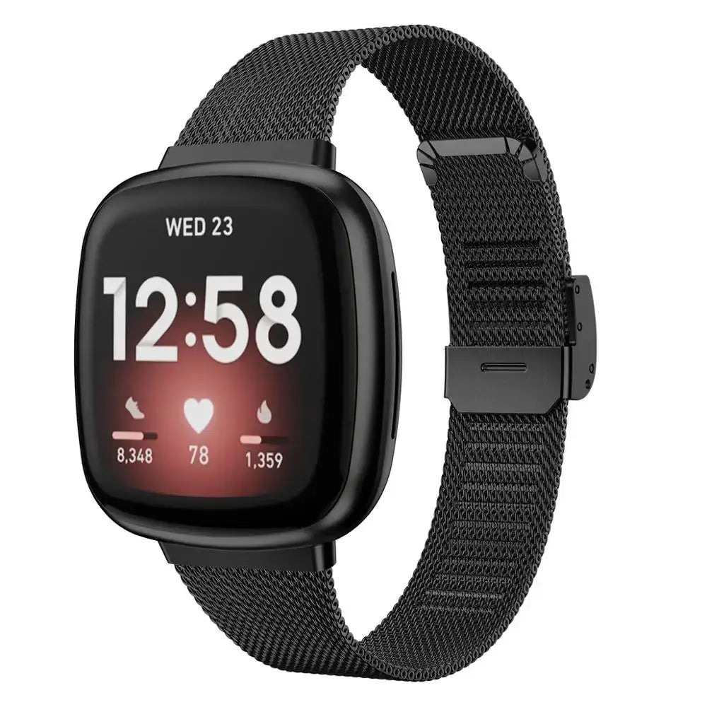 Fitbit Versa 3/4 & Sense 1/2 Steel Mesh Clasp Band - Black
