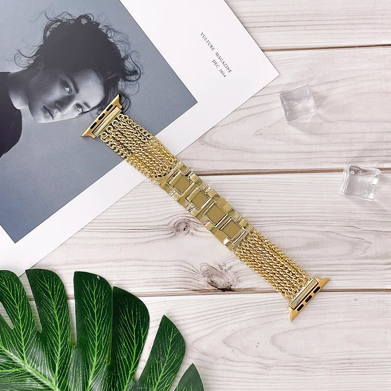 Gold multi-strand stainless steel chain Apple Watch band
