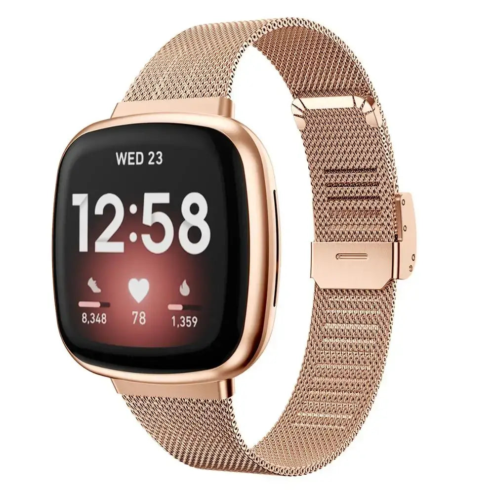 Fitbit Versa 3/4 & Sense 1/2 Steel Mesh Clasp Band - Rose Gold