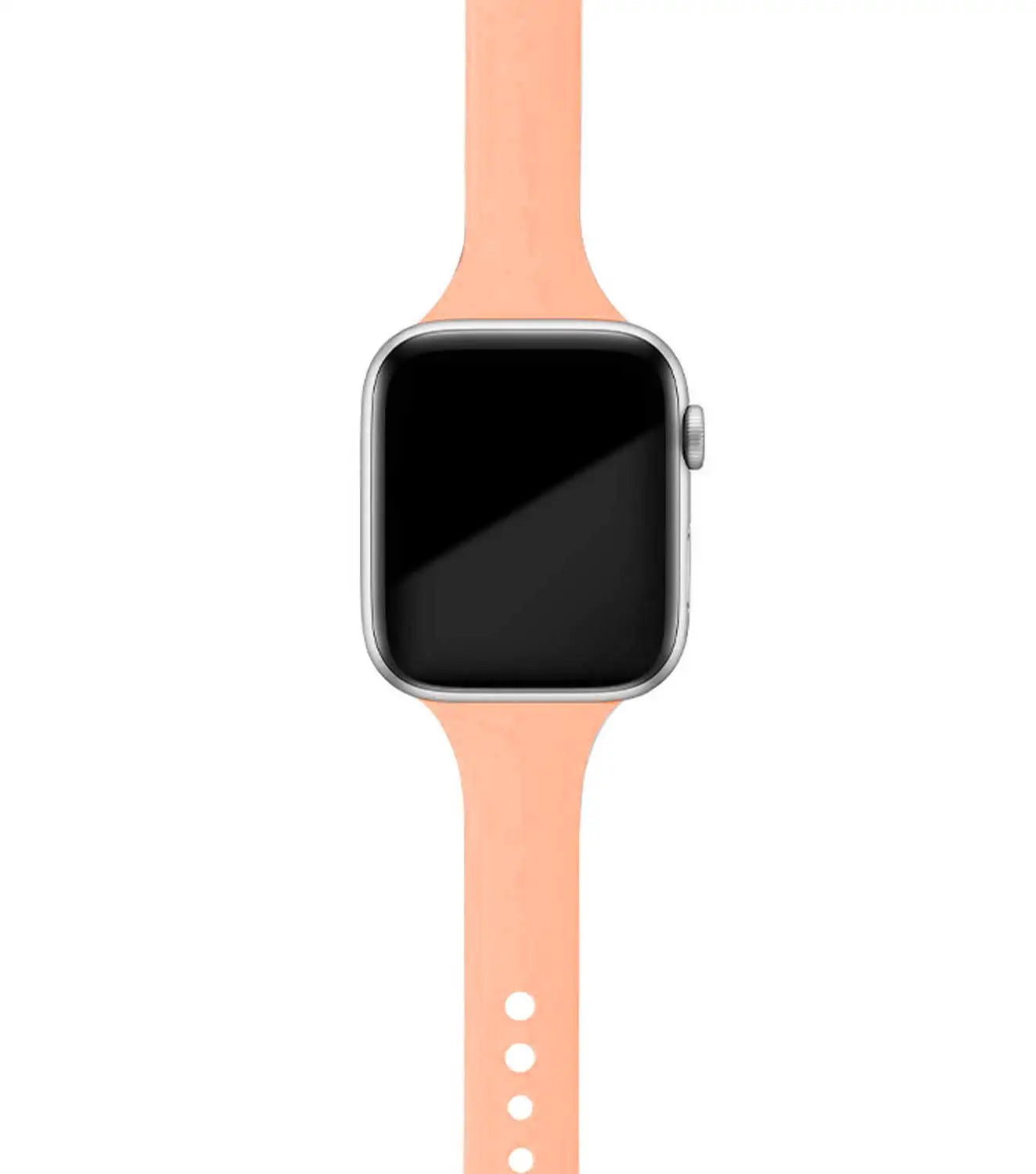 Apple Watch with soft silicone band in light orange color, ideal for comfort and daily wear.