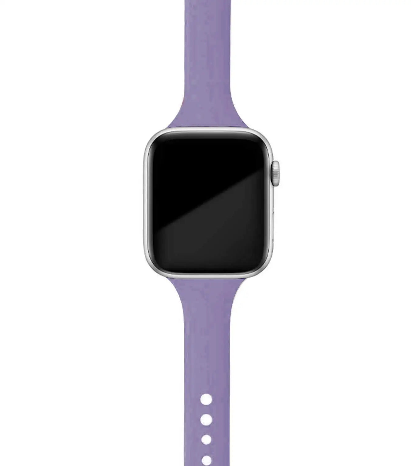 Apple Watch with purple silicone band, designed for comfort and style, ideal for daily wear.