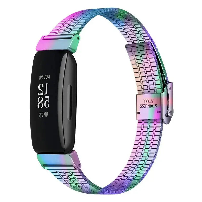Fitbit Inspire 1/2/HR Fine-Link Steel Clasp Band - Iridescent Rainbow