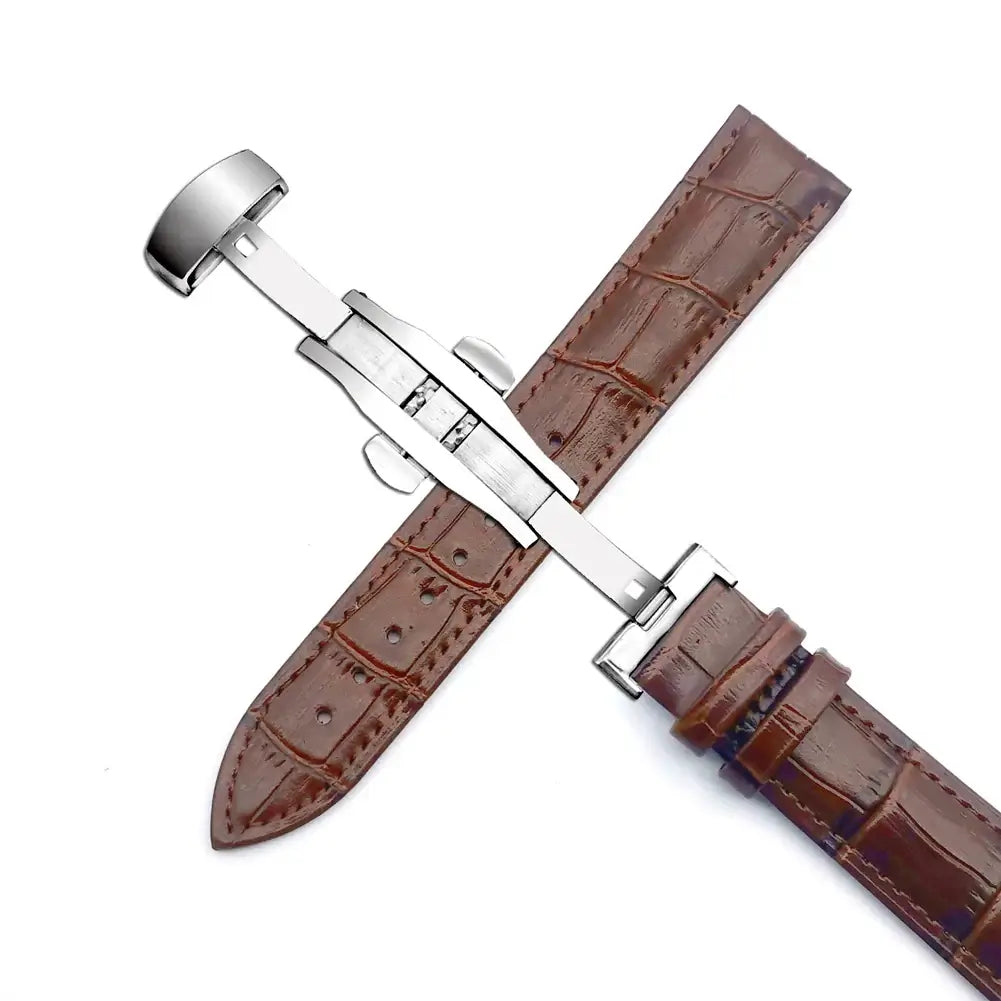 Suunto Crocodile-Pattern Leather Butterfly Band - Brown / Silver Clasp