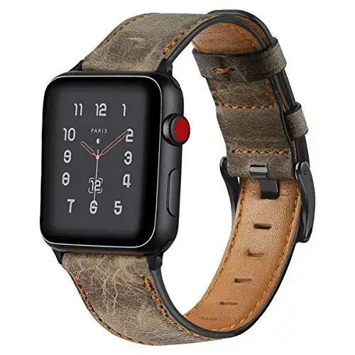 Distressed Brown vintage-style leather Apple Watch band with buckle