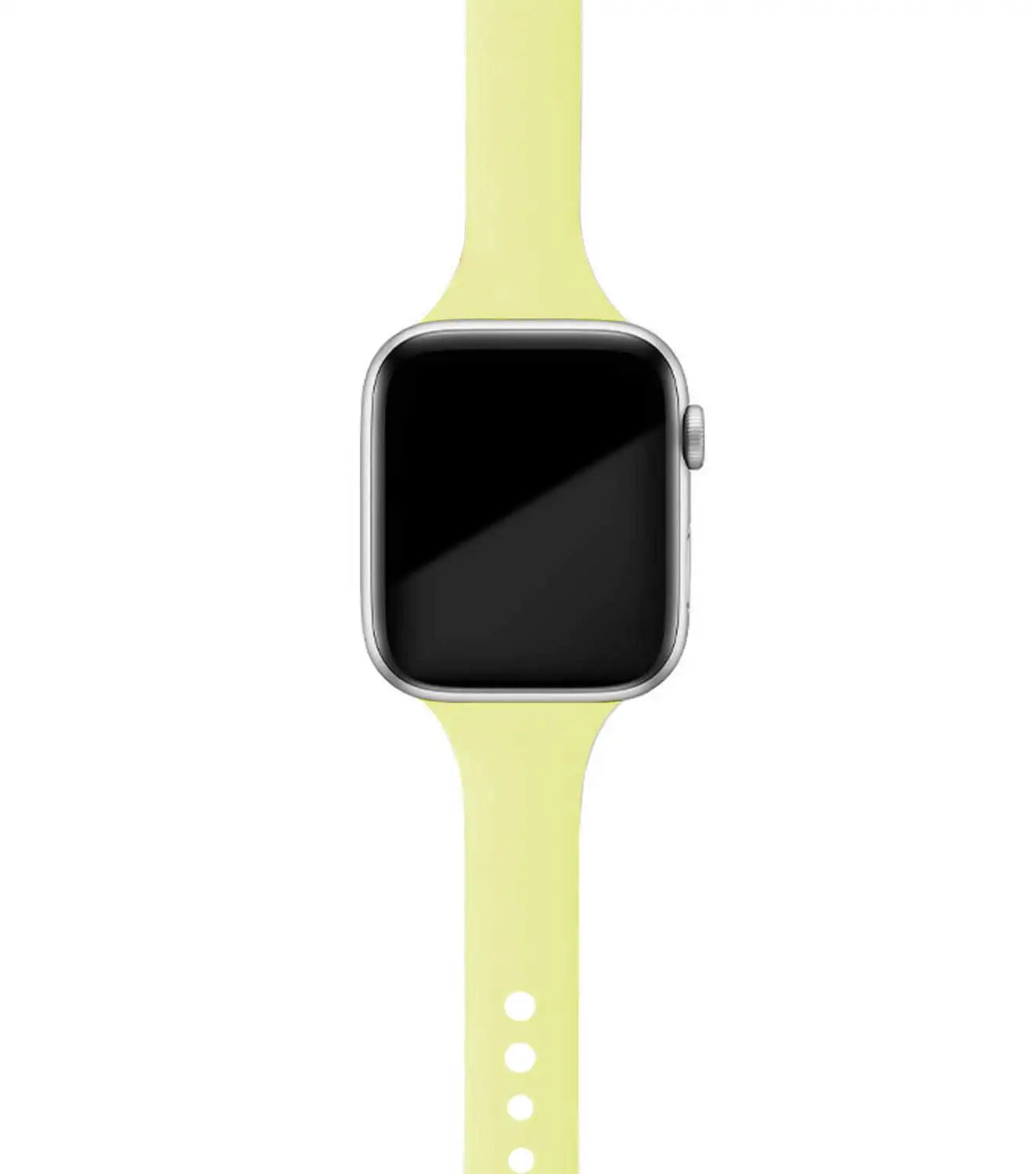 Apple Watch with a soft yellow silicone band, designed for comfort and versatility.