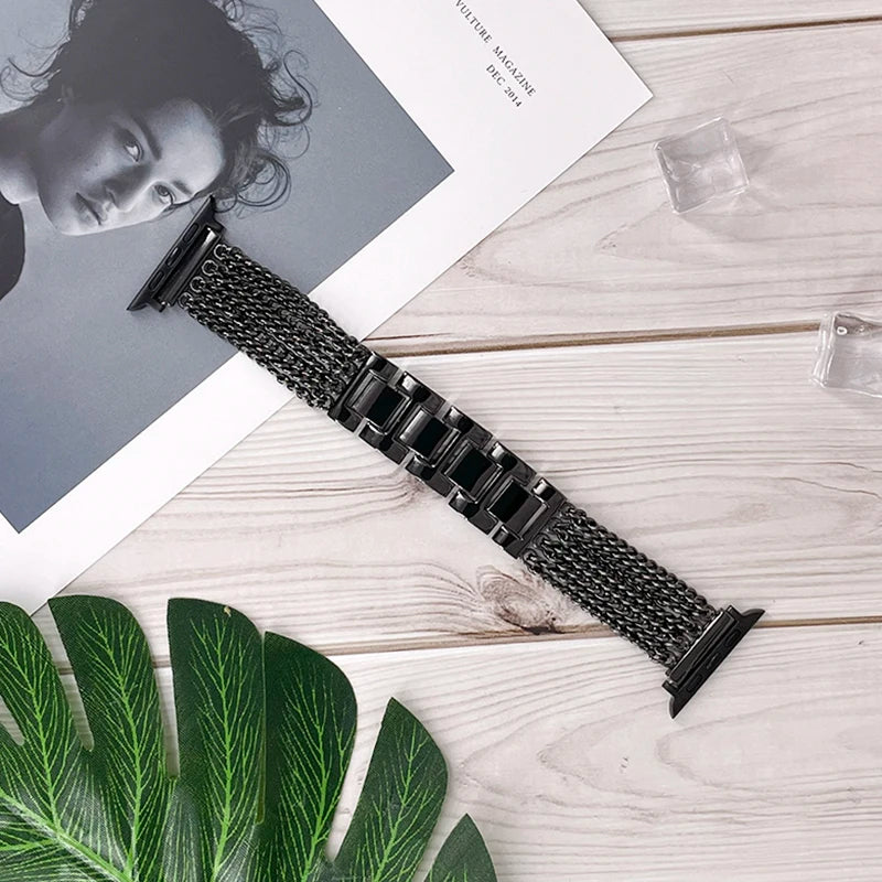Black multi-strand stainless steel chain Apple Watch band