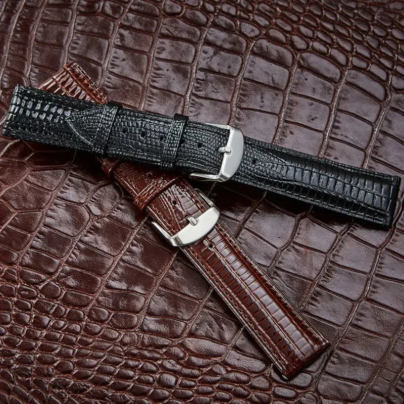 Suunto Embossed Leather Buckle Band - Black and brown strap detail