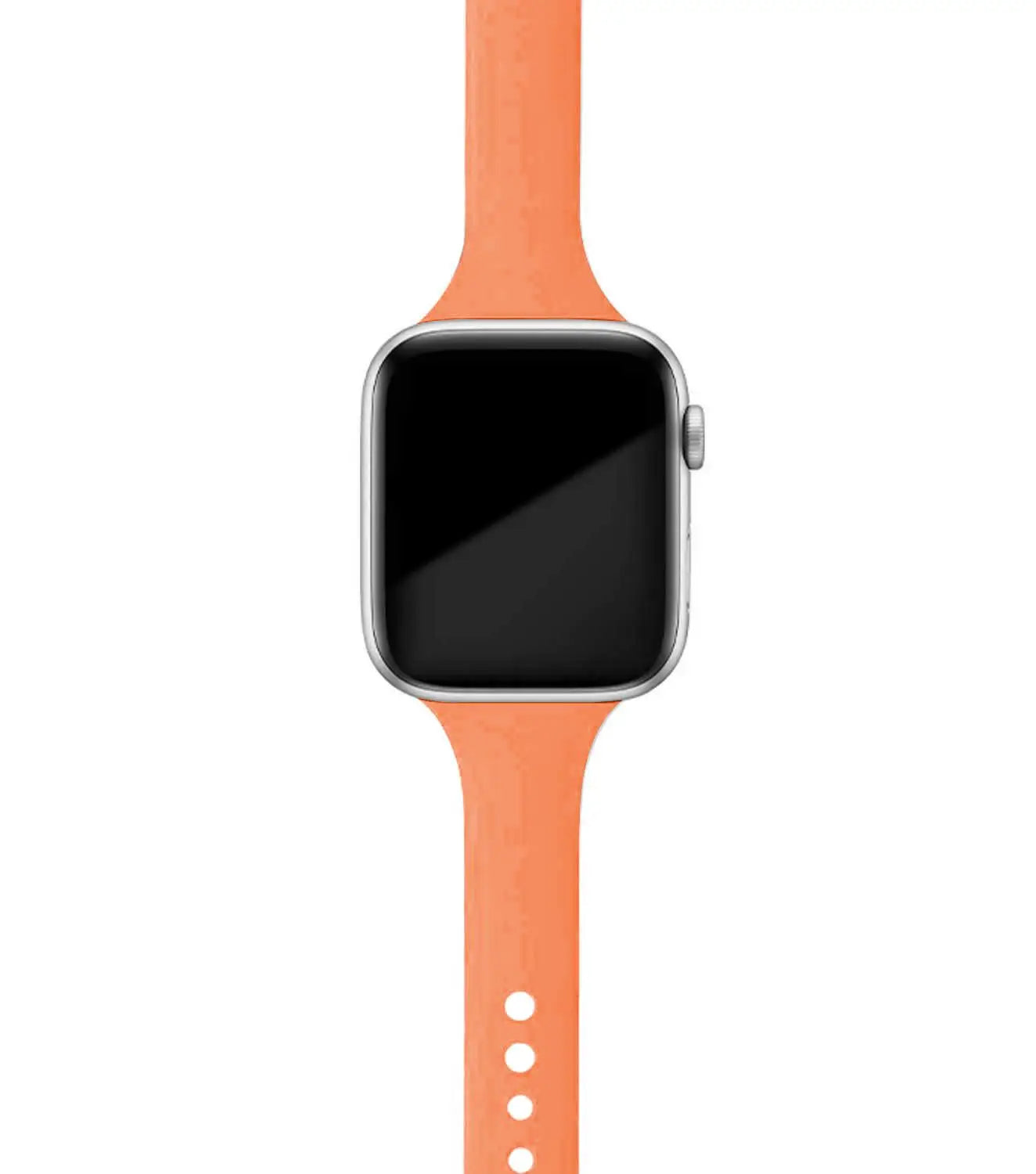 Apple Watch with soft orange silicone band, perfect for comfort and daily wear.