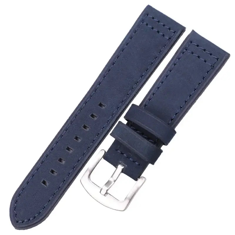 Suunto Leather Band with Square Adjustment Holes – Navy Blue / Silver Buckle