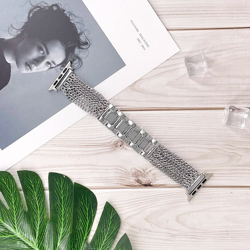Silver multi-strand stainless steel chain Apple Watch band