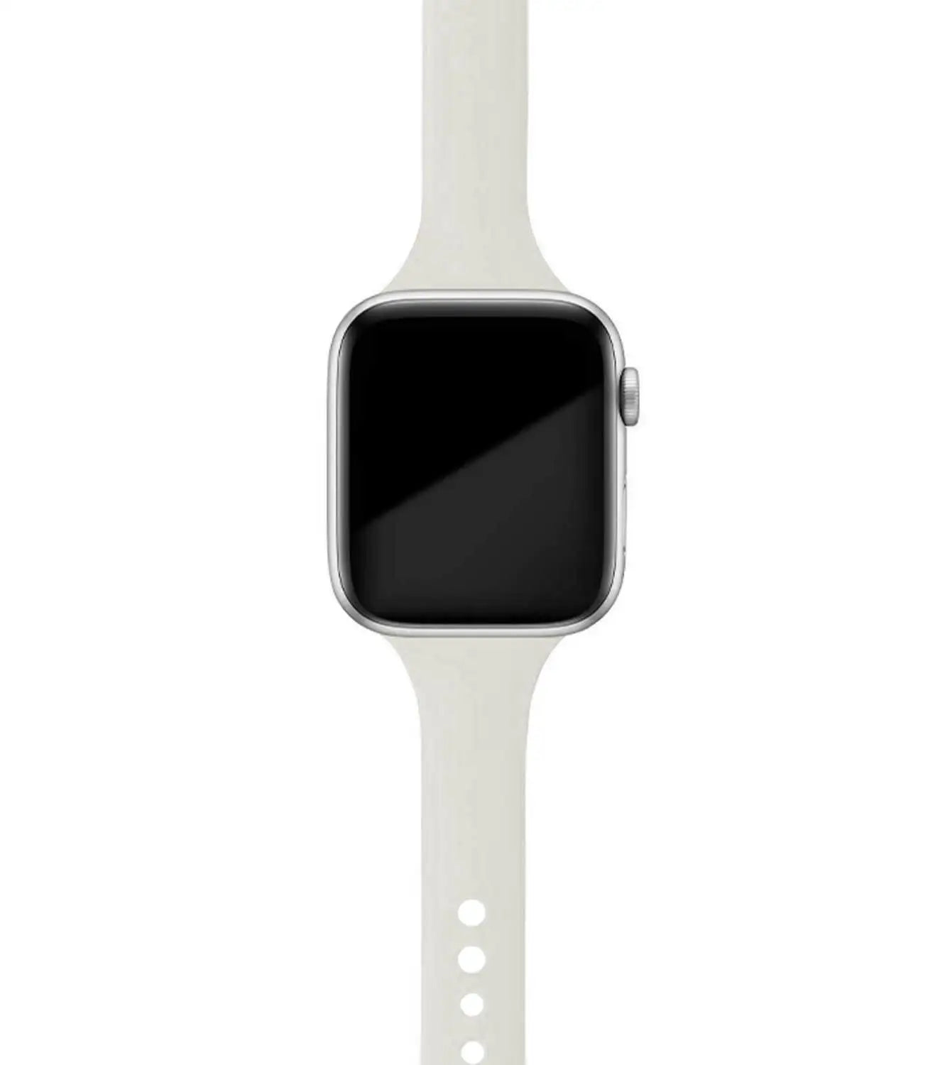 Apple Watch with a soft silicone band in white, designed for comfort and daily wear.