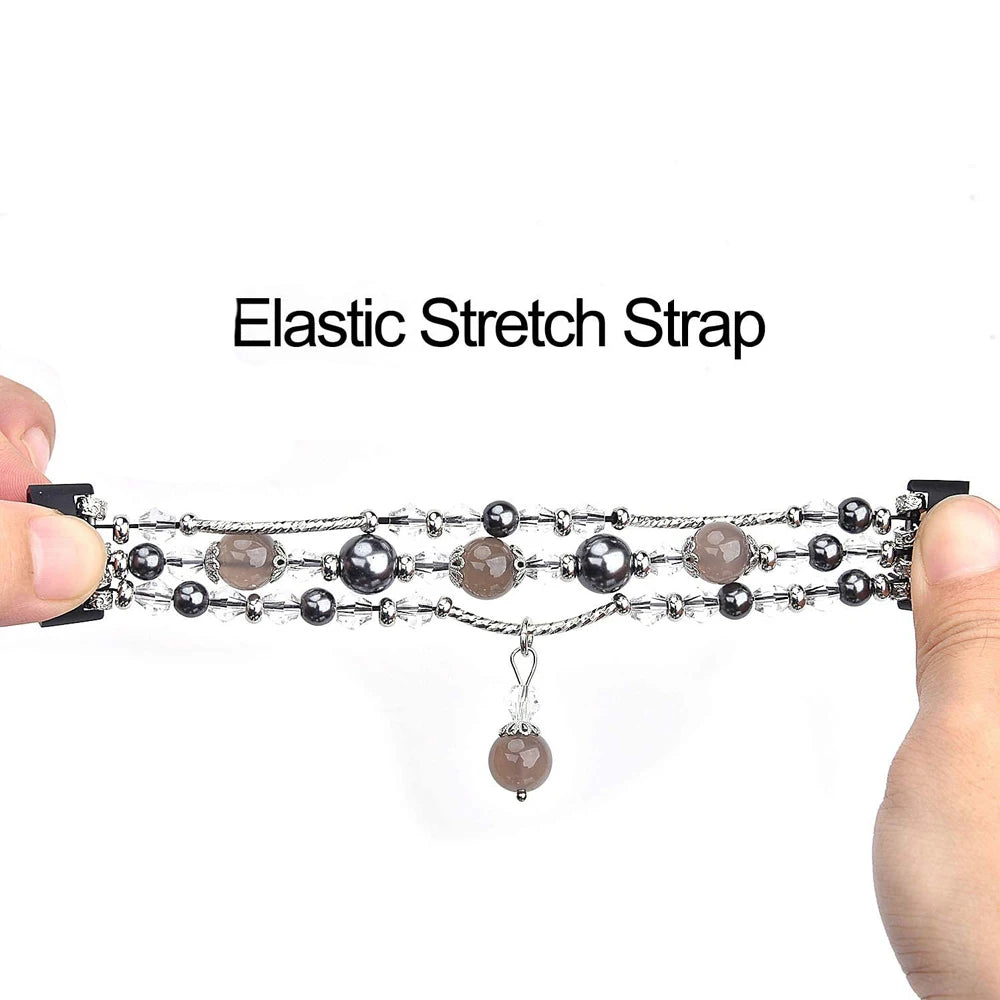 Elastic stretch beaded strap for Fitbit Charge 4 and 3, combining style and comfort for smartwatch wearers.