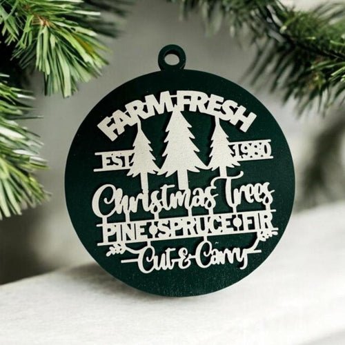 Green with White Handcrafted 3D Wooden Christmas Ornaments Farm Fresh Imperfect Set Tree Hanging Holiday Decor