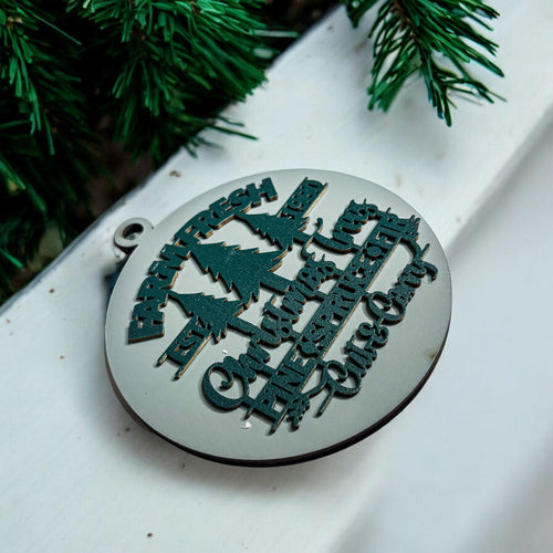 Silver with Green Handcrafted 3D Wooden Christmas Ornaments Farm Fresh Imperfect Set Tree Hanging Holiday Decor
