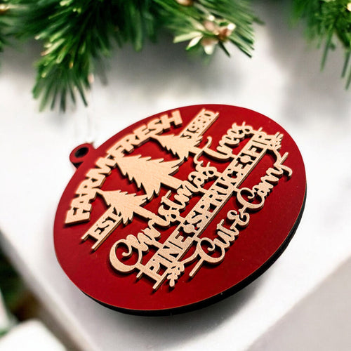 Red with Gold Handcrafted 3D Wooden Christmas Ornaments Farm Fresh Imperfect Set Tree Hanging Holiday Decor