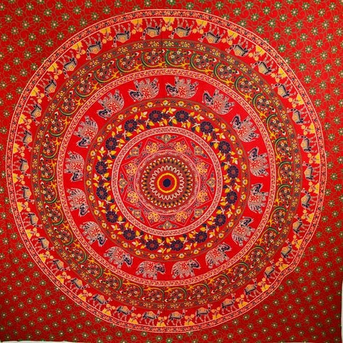 Red Elephant And Camel Mandala Tapestry Wall Hanging