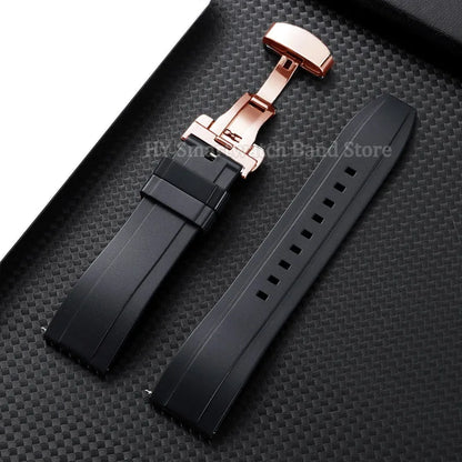 Silicone Butterfly Clasp Band in Black with Rose Gold Clasp