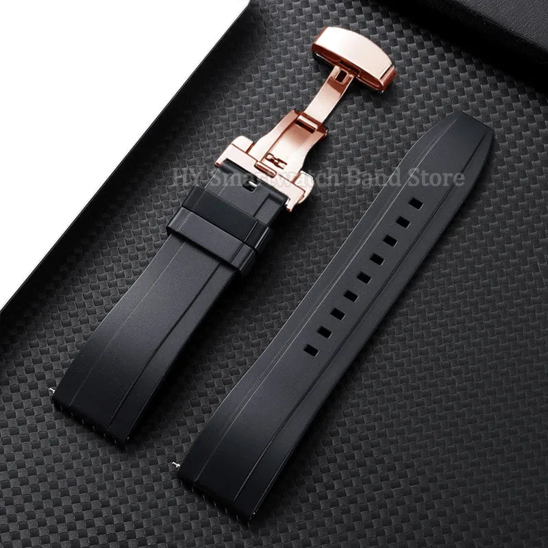 Silicone Butterfly Clasp Band in Black with Rose Gold Clasp
