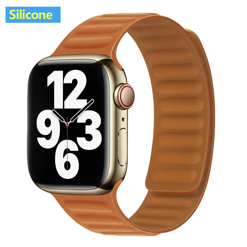 Magnetic Apple Watch Link Band - Leather & Silicone in Silicone / Tan