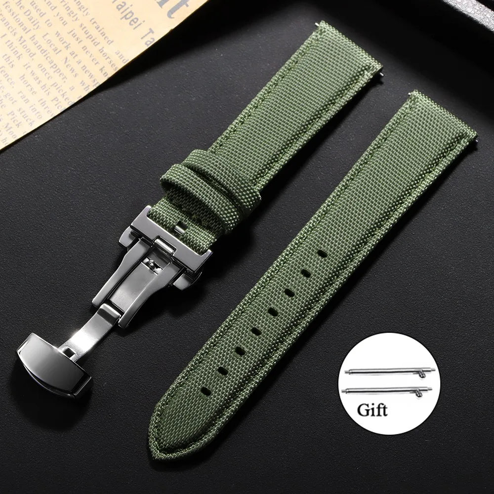 Polar Sailcloth Nylon Watch Band with Butterfly Clasp — Olive Green