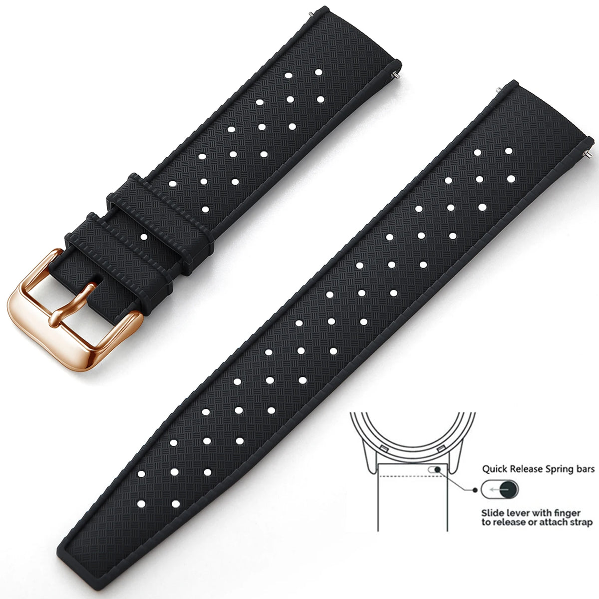 Tropic Silicone Band for Polar – Black / Rose Gold Buckle