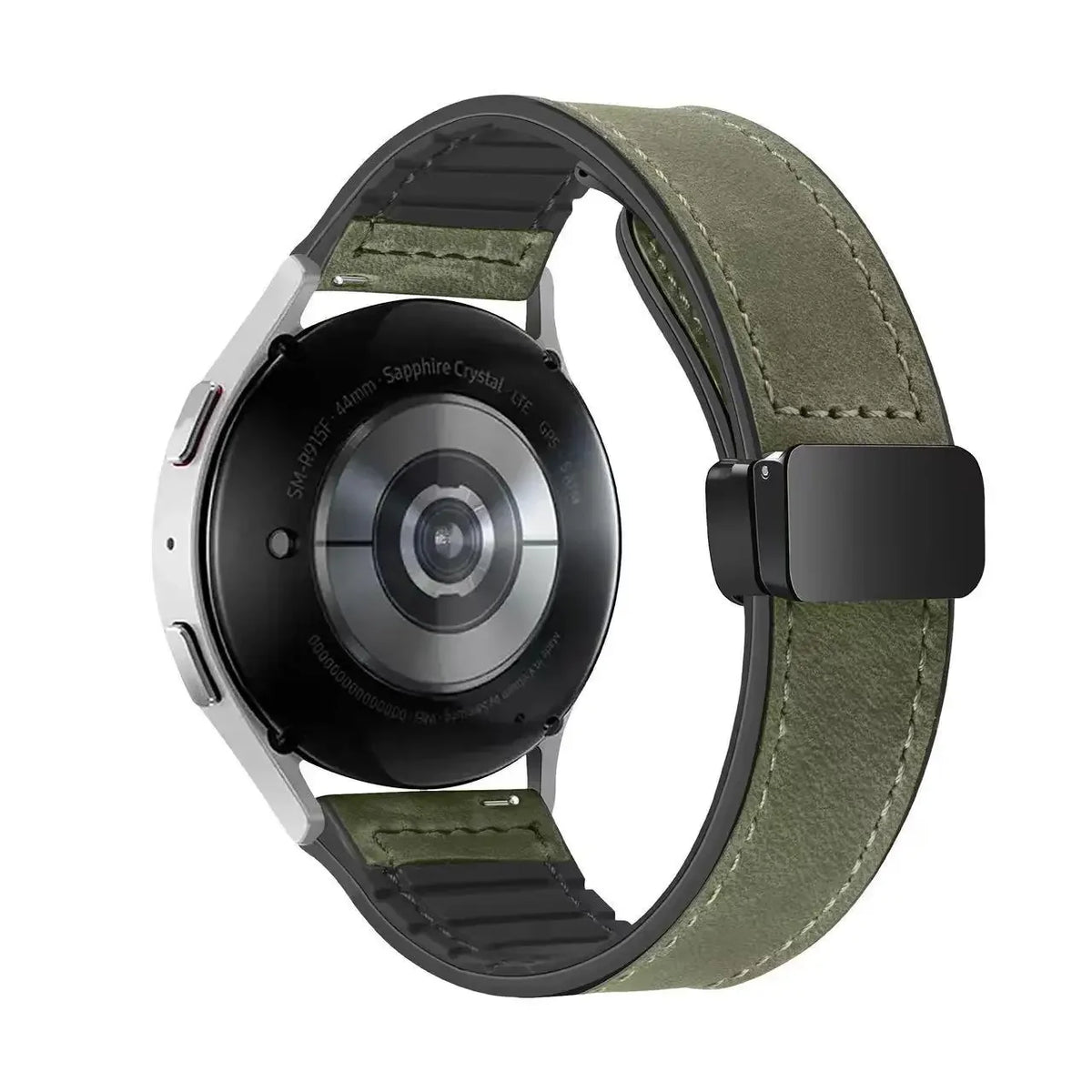Leather and Silicone Magnetic Band in Army Green